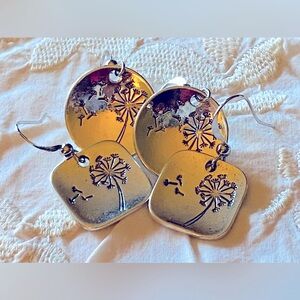 New SS Dandelion Wishes Earrings, 2 Pair Av. 1 Square / 1 Round, Sold Separately